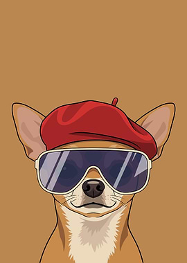 Chihuahua Wearing Beret and Sunglasses