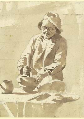 Man grinding ingredients in a mortar