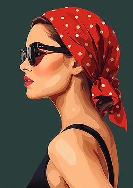 Woman in Red Polka Dot Scarf and Sunglasses