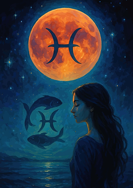Pisces Zodiac Moon Painting