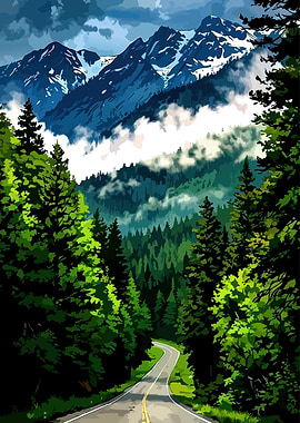 Mountain Road Through Forest
