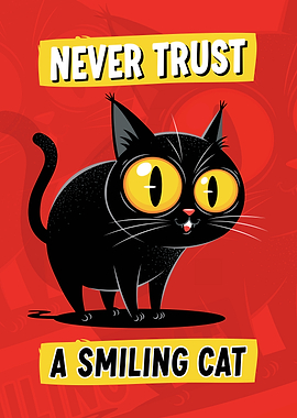 Funny Black Cat Never Trust A Smiling Cat