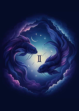 Gemini Zodiac Symbol with Fish