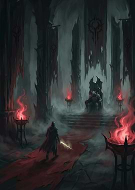 Dark Throne Room with Hooded Figure