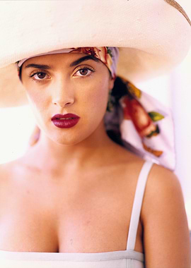 Salma Hayek in a wide-brimmed hat