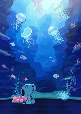 Snoopy Underwater with Jellyfish