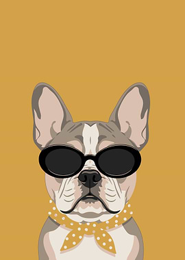 French Bulldog Wearing Sunglasses and Scarf