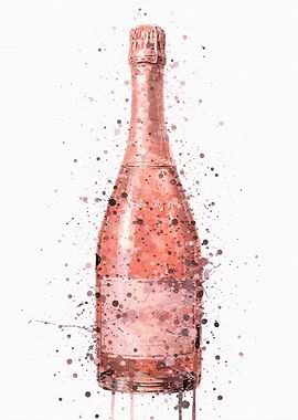 Rose Gold Champagne Bottle Splatter Art