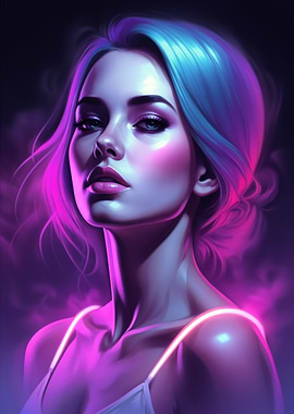 Cyberpunk Woman with Neon Hair