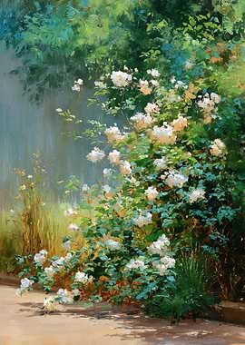 White Roses in a Garden