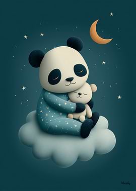 Cute Panda Illustration Dreamlike Night Scene