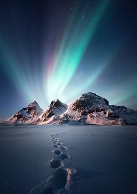 Aurora Borealis over Snowy Mountains