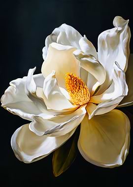 White Magnolia Flower Black Background