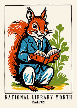 Reading Squirrel Poster Print