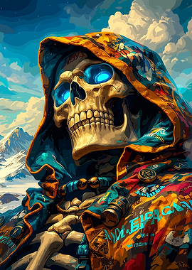 Skeleton in Colorful Hooded Robe
