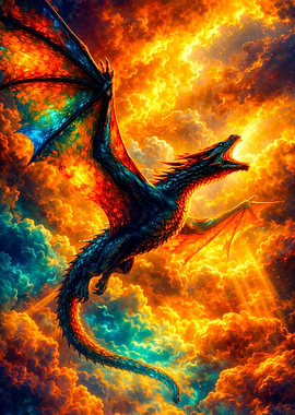 Dragon in Fiery Clouds