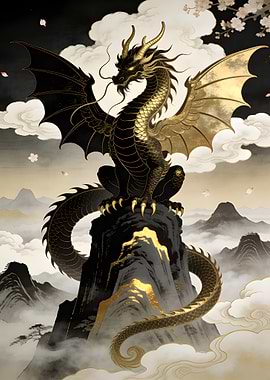 Golden Dragon on Mountain Peak
