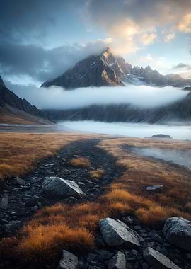 Misty Mountain Landscape at Sunrise