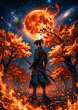Samurai Under a Fiery Moon