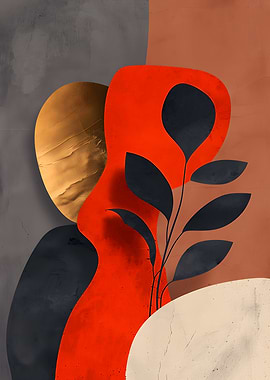 Abstract Botanical Art with Gold Accent