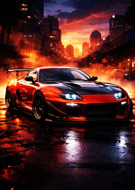 Red Sports Car at Sunset