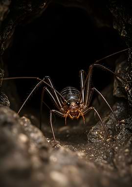 Cave Cricket Emerging from Dark Hole