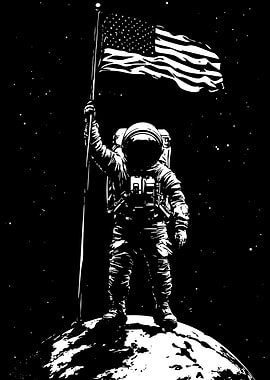 Astronaut plants American flag on moon