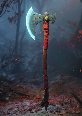 Mystical Axe in Autumn Forest