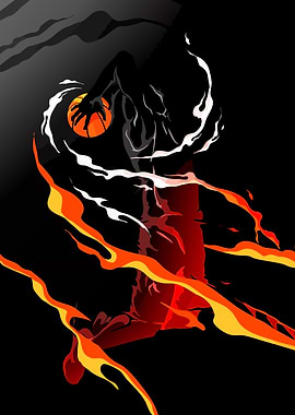 Basketball Player Dunking with Fire