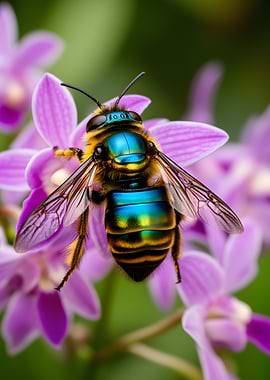 Metallic Bee on Purple Orchid