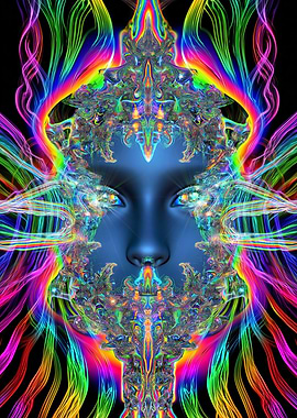 Psychedelic Face with Rainbow Aura