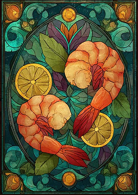 Stained Glass Shrimp and Lemon Art