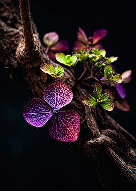 Purple Hydrangea Petals Dark Branch