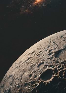 Moon and Nebula in Space