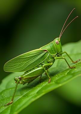 Green Grasshopper on Leaf