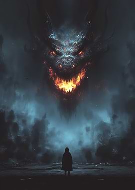 Giant Dragon Confronts Lone Figure