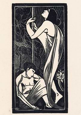 Art Nouveau Figures with Lotus Flower