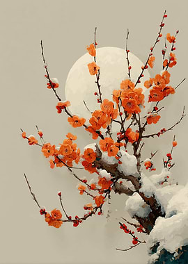 Winter Plum Blossoms with Moon