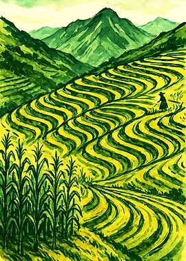 Andean Cornfields - Watercolor Ink Landscape