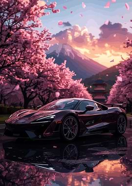 McLaren Sports Car Under Cherry Blossoms