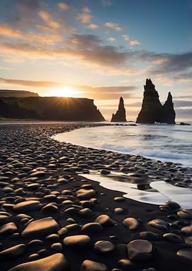 Dramatic Sunrise Over Reynisfjara Black Sand Beach