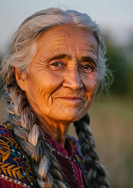 Elderly Woman with Braids