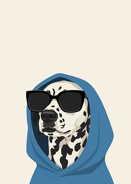 Dalmatian Dog Wearing Sunglasses and Hoodie