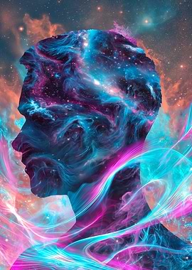 Cosmic Silhouette of a Human Head