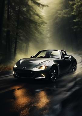 Mazda Miata Driving in Forest