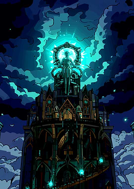 Mystical Tower with Celestial Figure