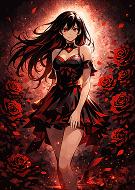 Anime Girl in Black and Red Dress