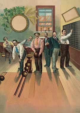 Vintage Bowling Scene with Men