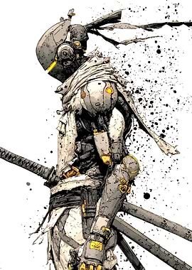 Cyberpunk Samurai Robot with Katana