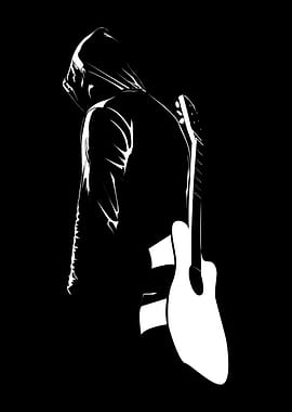 The Silent Guitarist - Dark Minimalist Silhouette